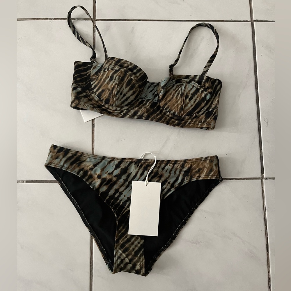 Ulla Johnson Sage Zebra Print Swim Bikini Set (Zahara Balconette & Dani Bottom)